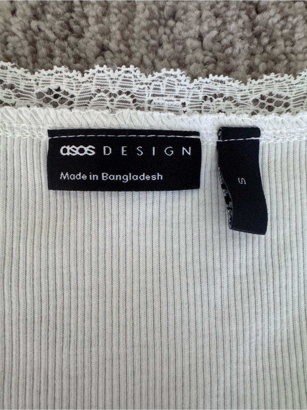 ASOS White Ribbed Lace-Trim Tank - Picture 3 of 7